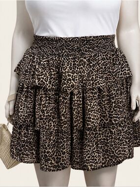 Leopard Tiered Ruffle Mini Skirt 2X Smocked Waist Mob Wife Western Glam NWT